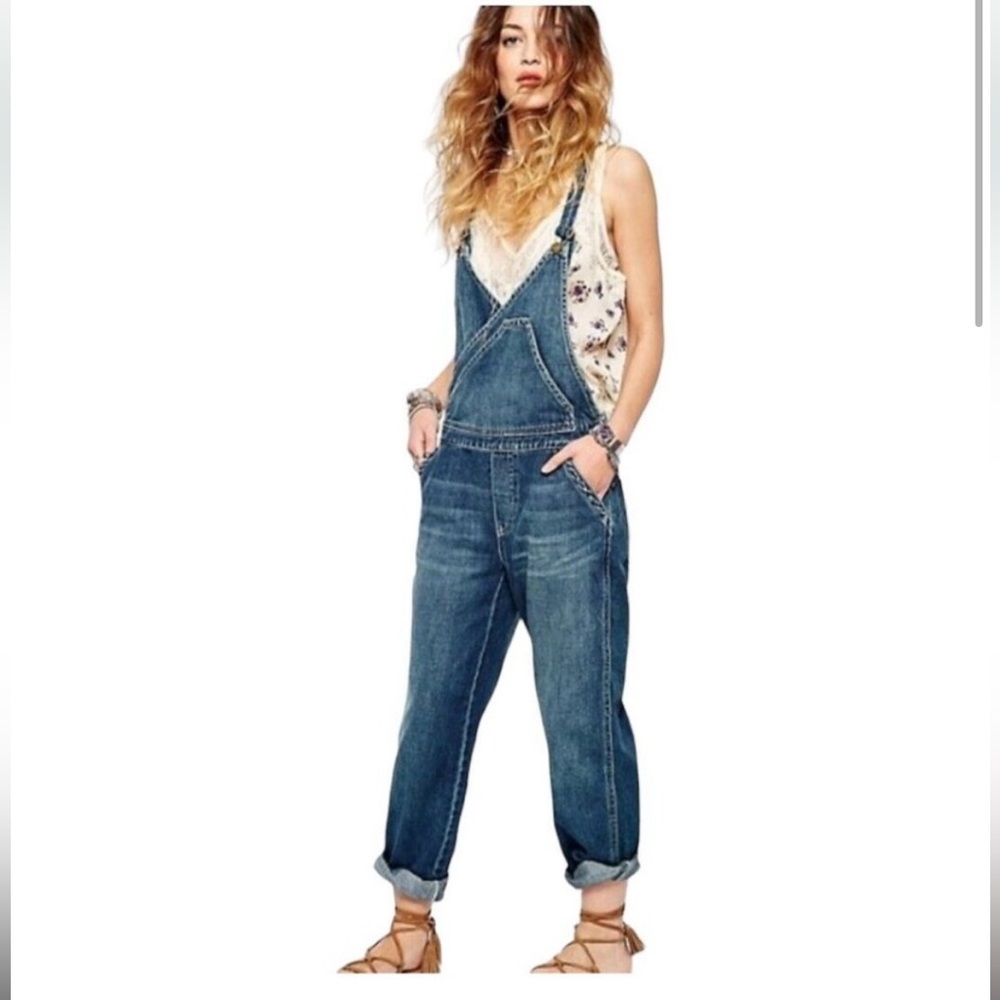 Free People Blue Farm Denim Surplice Overalls - 26